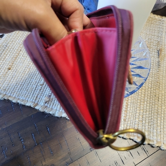 Fossil Leather Floral Zip Around Long Wallet Coated Canvas Pink Cream Retro EUC - Picture 13 of 13